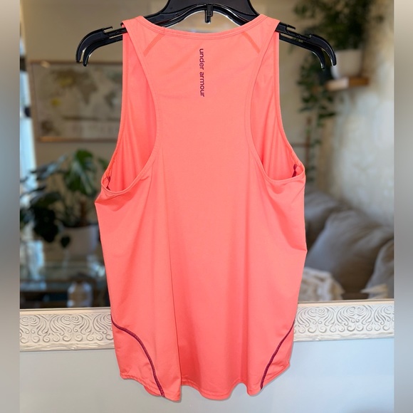 Under Armour Workout Performance Top - Bright Neon Coral Pink/Orange w/ Purple M - Picture 8 of 14